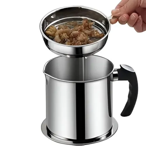 Image of 1.3 L Stainless Steel Oil Strainer with Fine Mesh Filter Storage Container