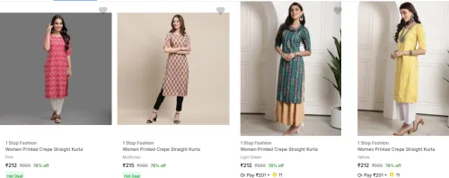 Image of 1 Stop Fashion Women's Kurta at 78% Discount