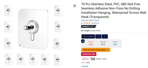 Image of 10 Pcs Seamless Adhesive Wall Hooks