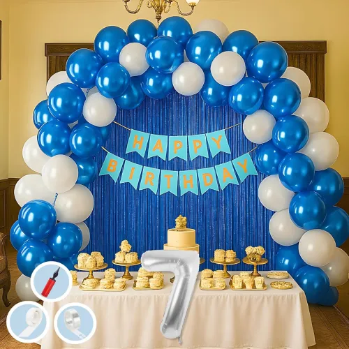 Image of 7th Birthday Blue & White Decoration Set
