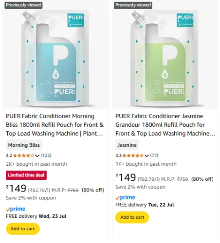 Image of 80% Off on PUER Fabric Conditioner 1800ml