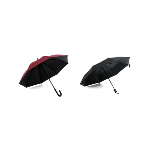 Image of ABSORBIA Unisex Straight Umbrella Wine Red and 3X Folding Umbrella Black(Pack of 2)