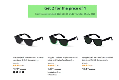 Image of Amazon loot : Add Any 2 Glasses to Cart & Get 1 Free Automatic