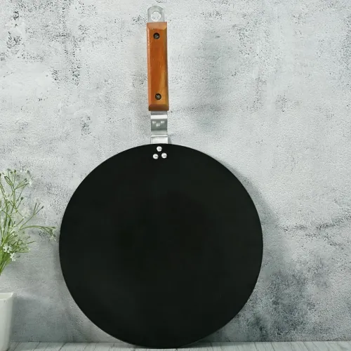 Image of Add2cart 22.86cm Iron Concave Tawa with Wooden Handle