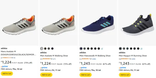Image of Adidas men's running shoes starting @ ₹1224