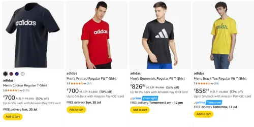 Image of Adidas Men's T-shirts at minimum 50% Discount