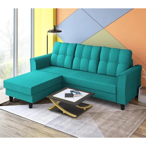 Image of Adorn India Maddox Tufted L Shape 4 Seater Sofa Set