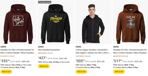 Image of ADRO Men Hooded Sweatshirt Minimum 85% Discount