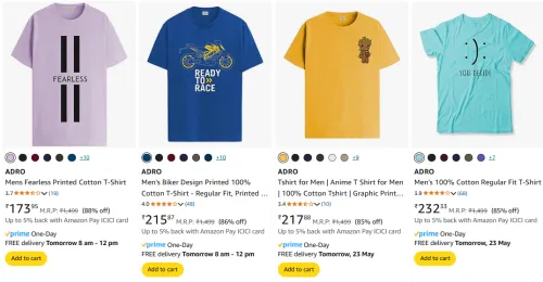 Image of ADRO Men's T-shirts at minimum 82% Discount