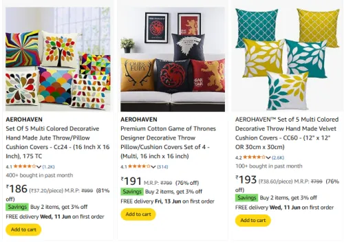 Image of AEROHAVEN HandMade Jute Cushion Covers Minimum 80% Discount