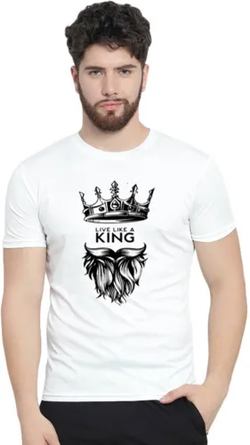 Image of AFCollection Men Printed Round Neck Polyester White T-Shirt