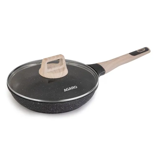 Image of AGARO Imperial Granite Non Stick Frypan with Glass Lid, 1.6L / 24cm, Cast Aluminium Body