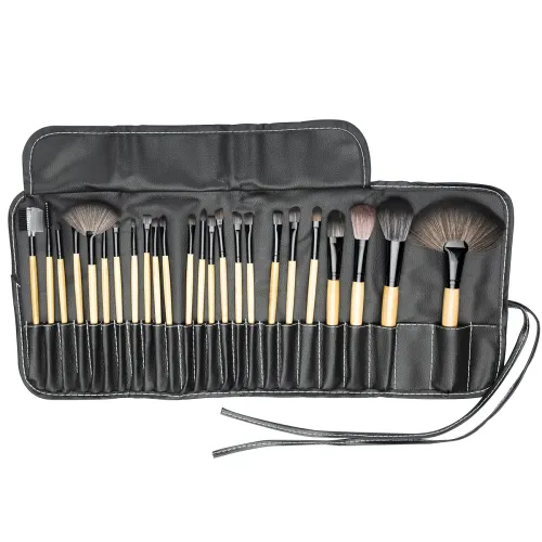 Image of AGARO Makeup Brush Set With PU Leather Case (24 Pieces), Black