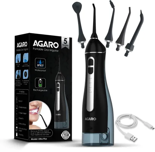Image of AGARO Ultra Plus Oral Irrigator, Portable, IPX7 Waterproof, Flossing at Home & Travel Water Flosser (Cordless)