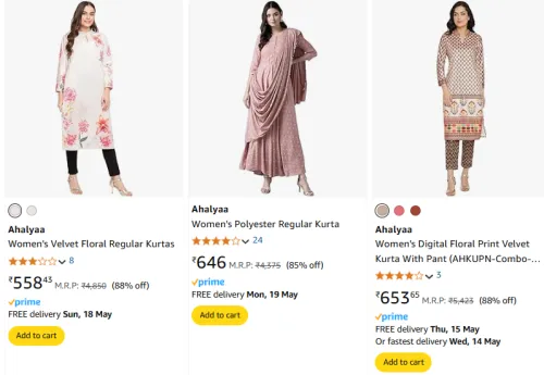 Image of Ahalyaa Women's Digital Floral Print Velvet Kurta at Minimum 85% Discount