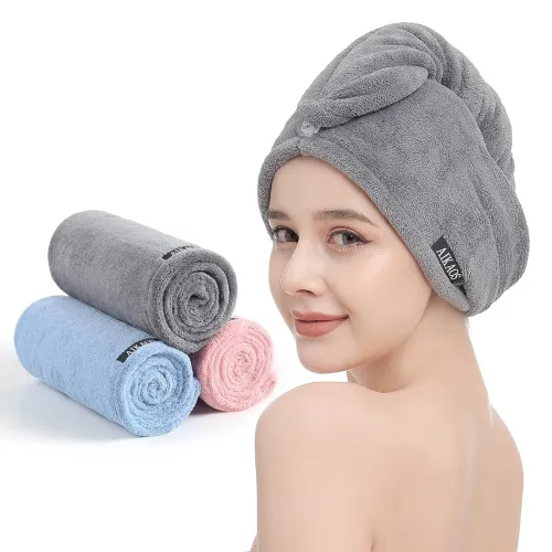 Image of AIKAOS Microfiber Hair Towel Wrap for Women, 3 Pack 