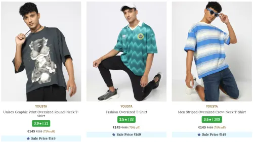 Image of Ajio: Yousta Men's T-shirt Starting at ₹149/-