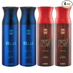 Ajmal 2 Blu & 2 Sacred Love Deodorant Spray 200ml*4