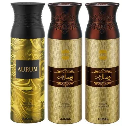 Image of Ajmal Aurum, Wisal Dahab, and Wisal Dahab Deodorant Spray: 200ml * pack of 3.