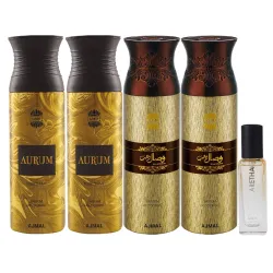 Ajmal 2 Aurum & 2 Wisal Dhahab Deo each 200ML & Aretha EDP 20ML Pack of 5 (Total 820ML) for Men & Women