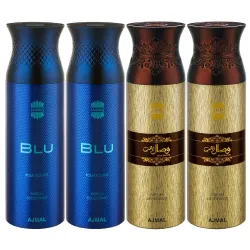 Ajmal Blu & Wisal Dhahab Deodorant Spray – 200 ml pack of 4