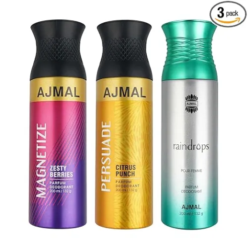 Image of Ajmal Magnetize and Persuade for Men & Women and Raindrops Femme for Women Deodorants each 200ML Combo pack of 3