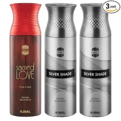 Ajmal Sacred Love & Silver Shade Deo Spray – Pack of 3 (200ml Each, Unisex)