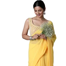 AKHILAM Womens Solid Embellished Georgette