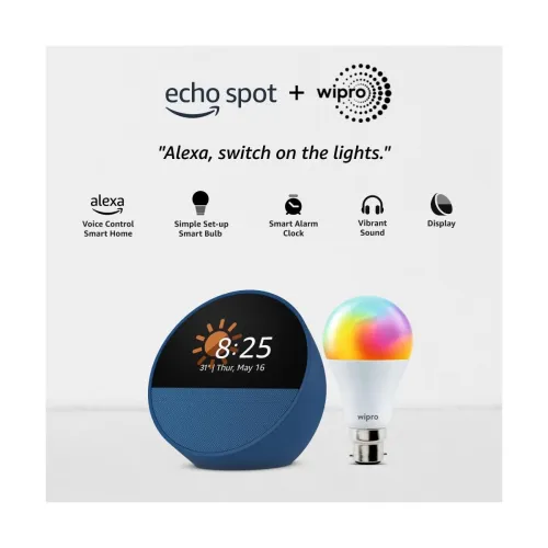 Image of All-new Echo Spot, Smart alarm clock with vibrant sound + Alexa, Blue Smart Home Speaker