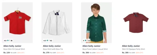 Image of Allen Solly Junior Boys Shirts ,T-Shirts and Jeans up to 80% Discount