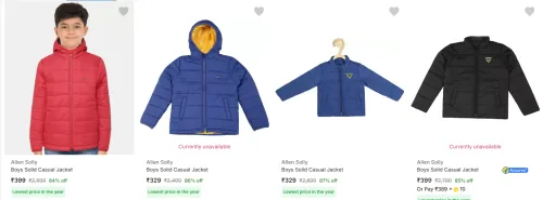 Image of Allen Solly Kids Jackets Up to 87% discount starting at just ₹329