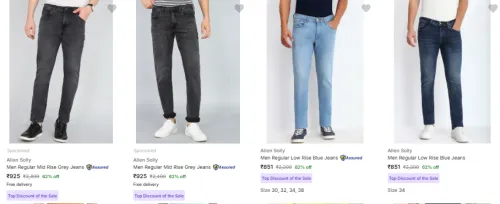 Image of Allen Solly Men Regular Jeans Flat 62% Discount