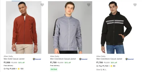 Image of Allen Solly Mens Jackets at Minimum 50% Discount