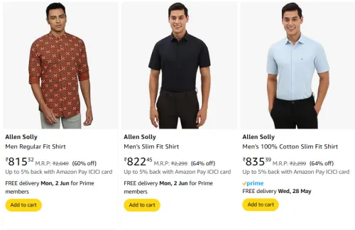 Image of Allen Solly Men's Shirts at minimum 60% Discount