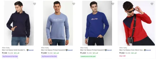 Image of Allen Solly Men's Sweatshirts at minimum 50% Discount