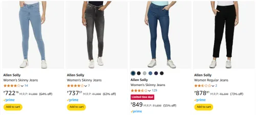 Image of Allen Solly Women's Skinny jeans Starting at ₹722 @ #Amazon
