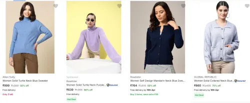 Image of Allen Solly Women Solid Turtle Sweater @ 80-90% Discount
