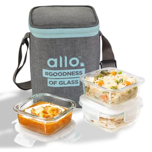Image of Allo Borosilicate Glass Lunch Box Set (3 x 320ml, with Bag)