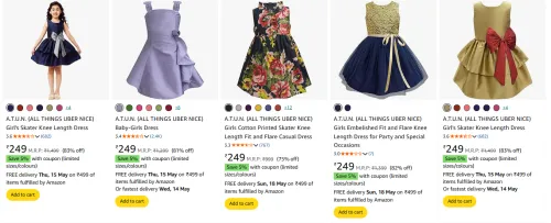 Image of A.T.U.N. (ALL THINGS UBER NICE) girl's Dresses Minimum 80% Discount