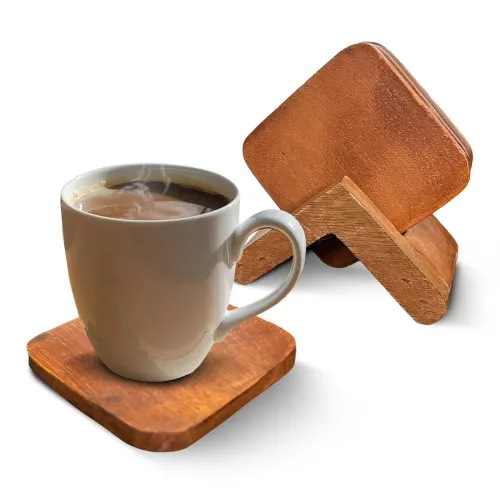 Image of Alt Co Pack of 6 Wooden Tea Coasters with Stand