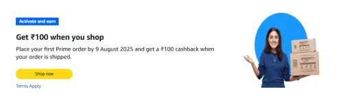 Image of Amazon 1 Year Prime Membership for ₹74 