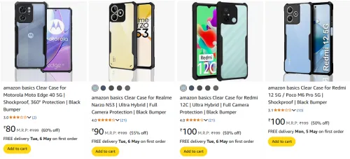 Image of Amazon basic mobile Cases Starting @ ₹80