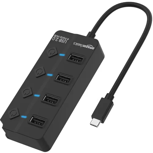 Image of Amazon Basics 4-in-1 USB 2.0 Data Hub.