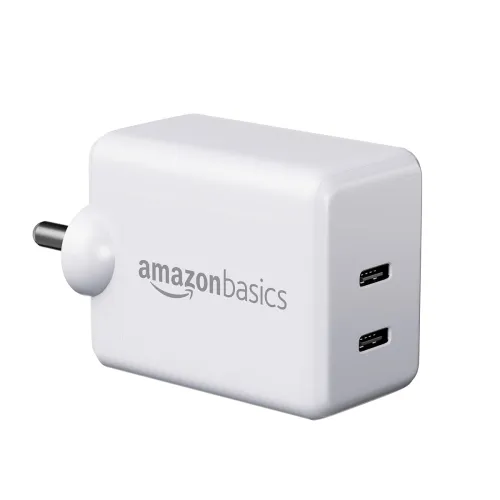 Image of Amazon Basics 45W Dual Type C PD Adapter GaN Technology Laptop Charger 9 Layers Circuit Protection BIS Certified