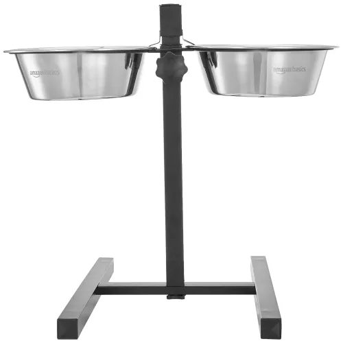 Image of Amazon Basics Adjustable Double Diner for Pet Food and Water | 1500 ml Each |
