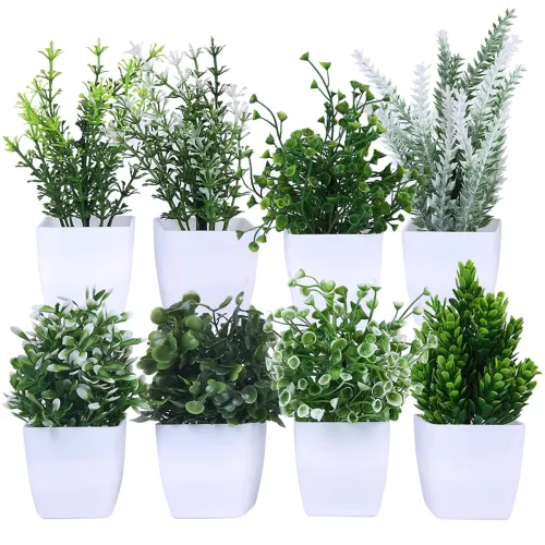 Image of amazon basics Artificial Plants with Pot| Multi Variety | (Pack of 8)