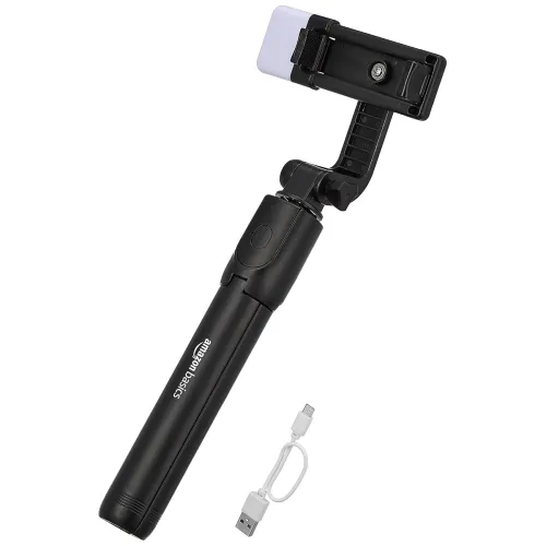 Image of Amazon Basics Extendable Selfie Stick with Wireless Remote, Light & Tripod Stand