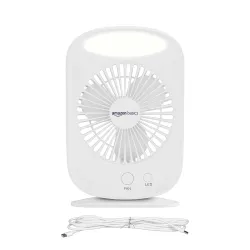 amazon basics Mini Rechargeable Portable Fan with LED Lighting | USB Charging | 3 Speeds & 3 Light Settings | 1800mAh Ba
