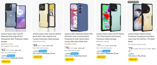 Image of amazon basics mobile case cover starting @ ₹62