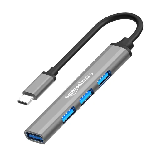 Image of Amazon Basics 4-in-1 Hub Multiport Adapter MacBook, Mac Mini, iMac, Tablet, and Smartphone